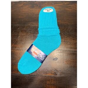 Vintage Honors Slouch Socks Turquoise Blue Scrunch Knit Made in USA Sz 9-11